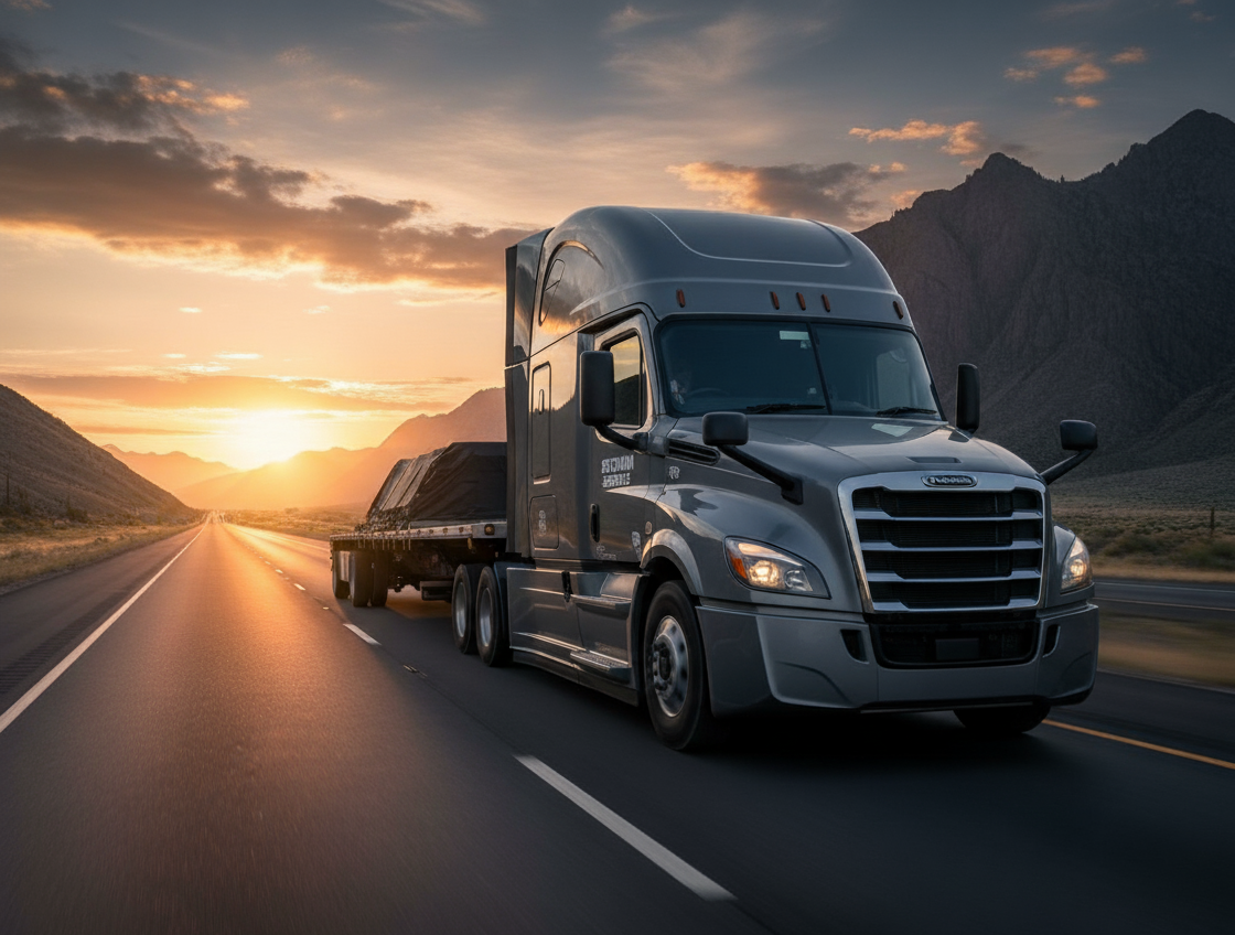 Professional Monster Express Inc freight truck on highway transporting cargo